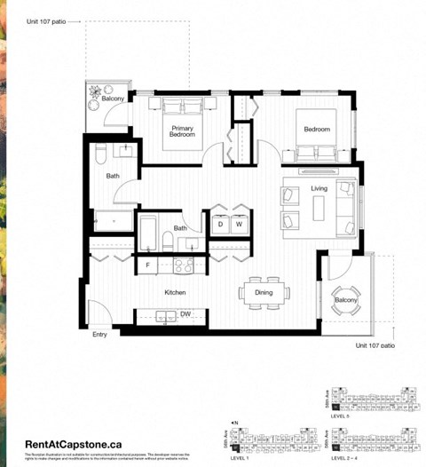 Floor plan for 2 beds, 2 baths, 960 sqft